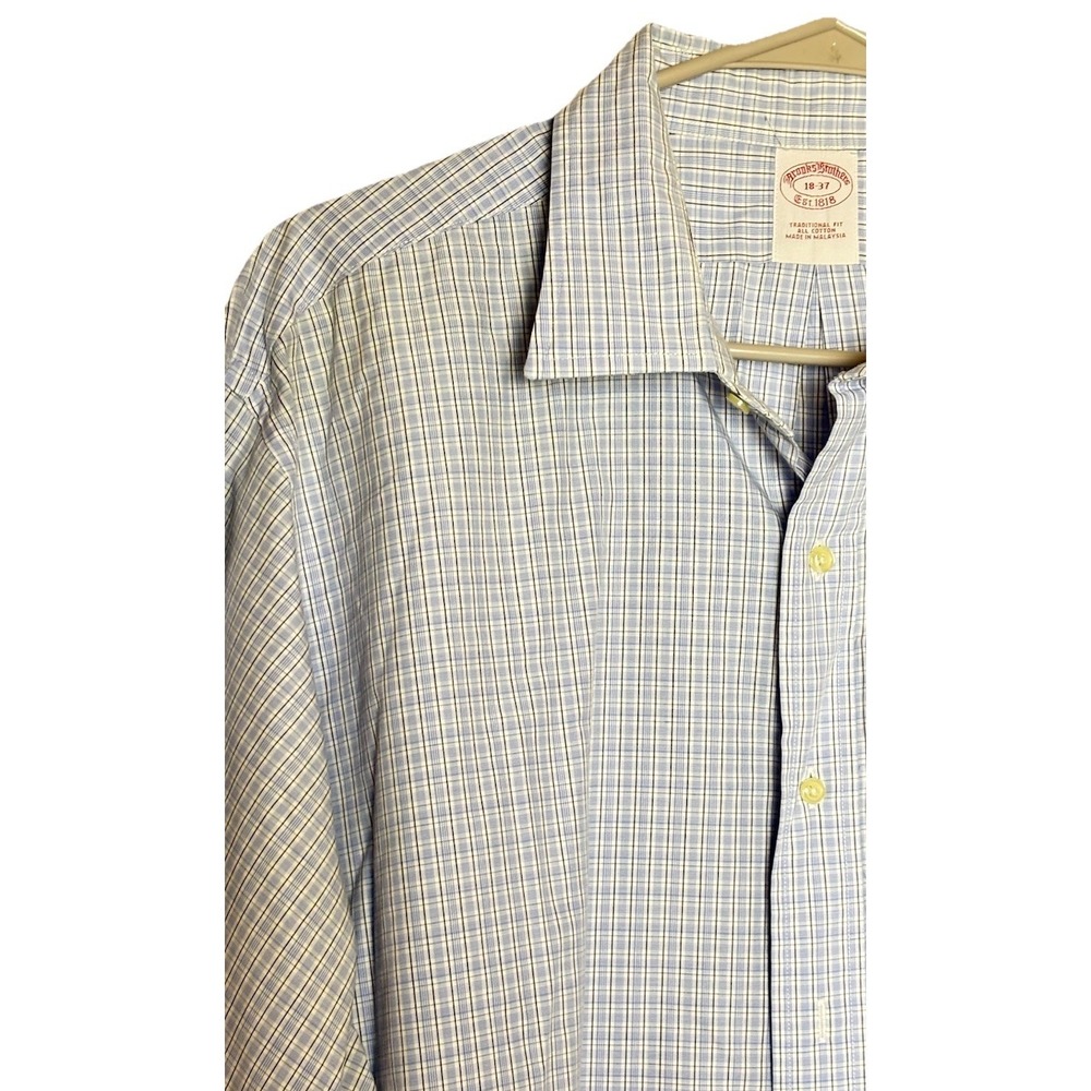 Brooks Brothers Men's XL 1818 Non-Iron Blue Plaid Button Down Shirt 18-37